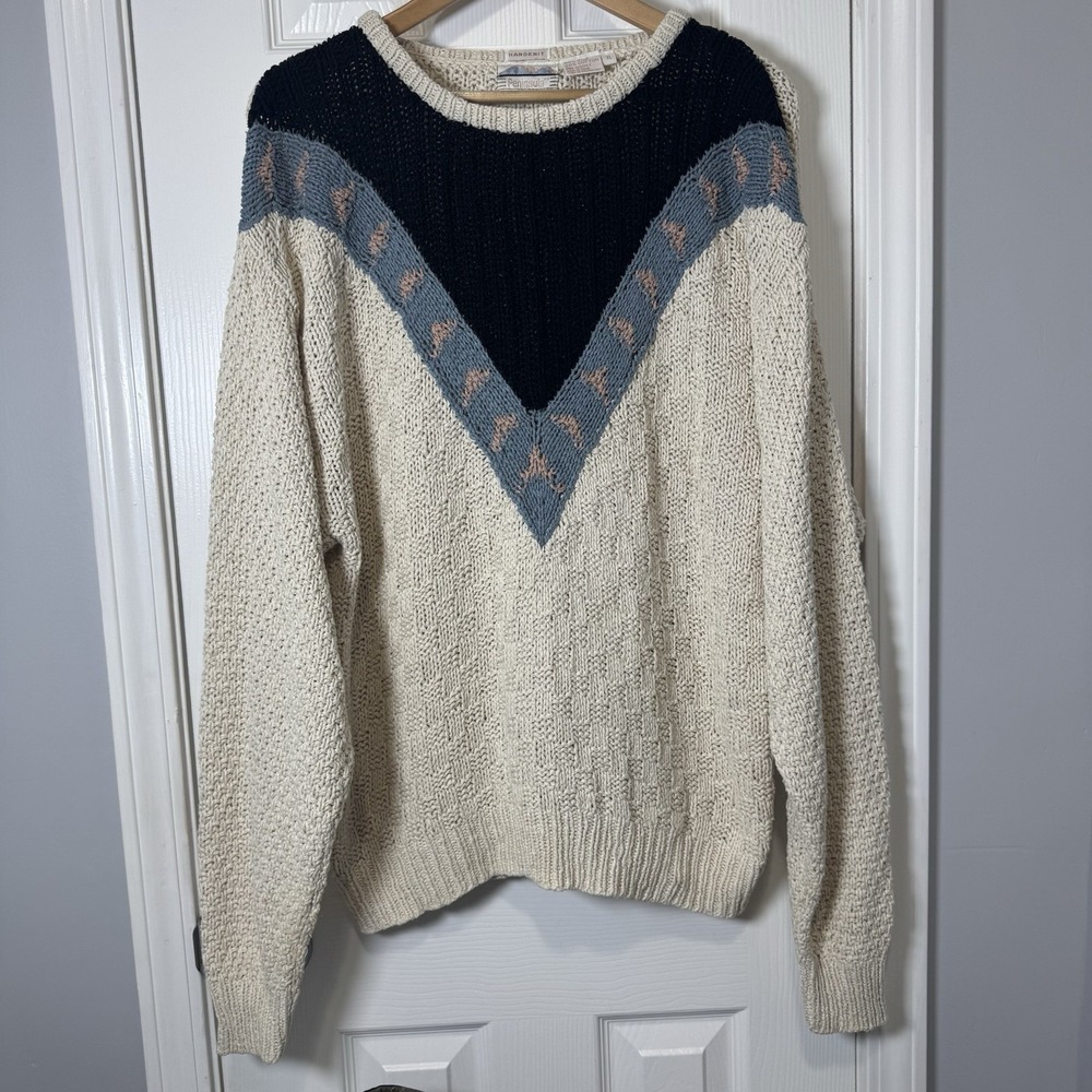 Vintage‎ Peninsula Mens Size XL Pullover Sweater Ivory Long Sleeve Silk Cotton